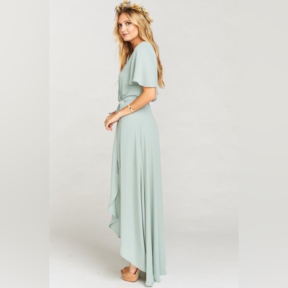 Show Me Your Mumu Sophia Ruffle Maxi Dress Silver Sage Crisp NEW - Picture 2 of 8